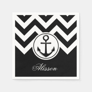 Serviette En Papier Motif Ancre noir et blanc