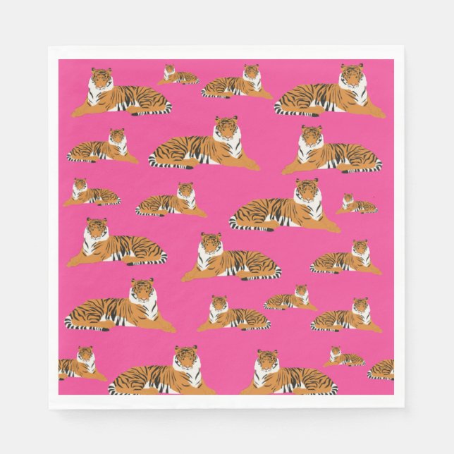 Serviette En Papier Motif animal du tigre de la jungle rose orange (Devant)