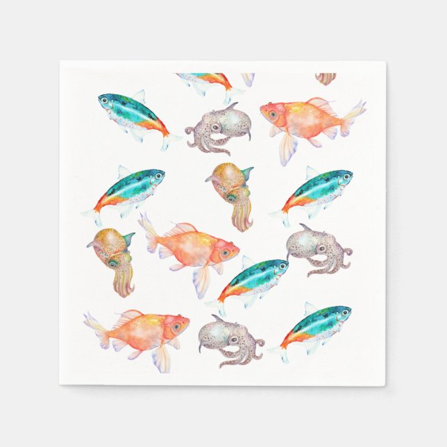 Serviette En Papier Motif animal marin (Devant)