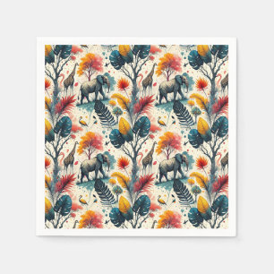 Serviette En Papier Motif animalier coloré de safari africain en jungl