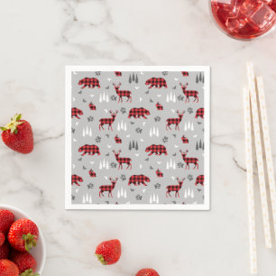 Serviette En Papier Motif Animaux de la Forêt à carreaux de Buffalo