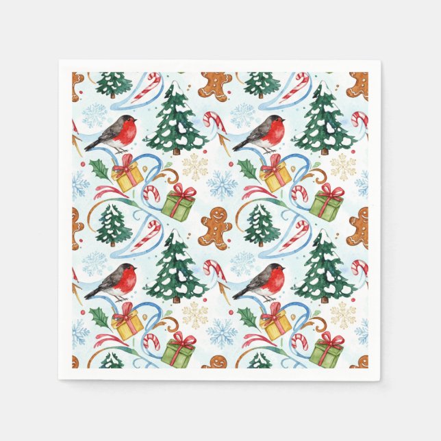 Serviette En Papier Motif aquarelle de Noël  (Devant)