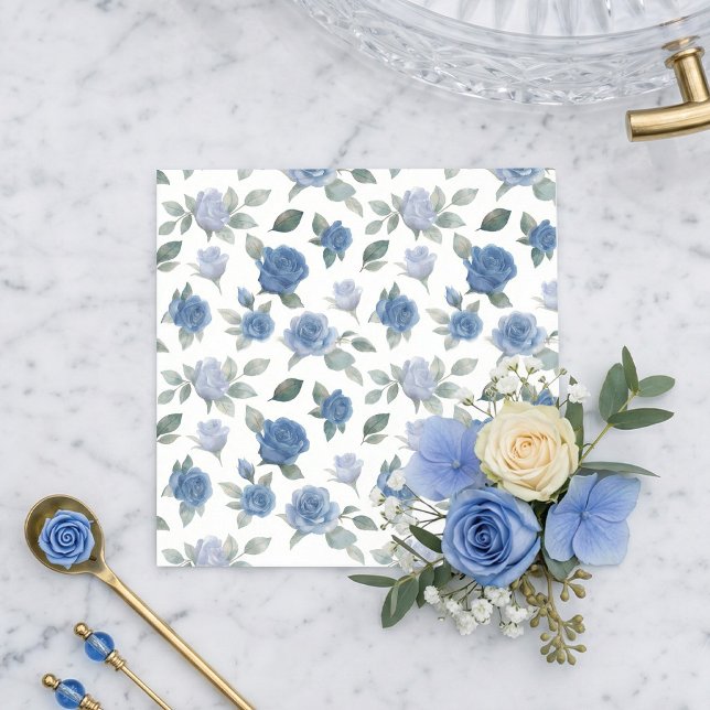 Serviette En Papier Motif aquarelle de rose bleu français élégant (It’s all in the details! Elegant blue watercolor rose napkins. 💙✨)