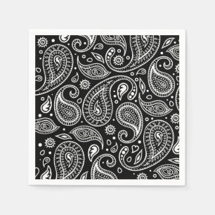 Serviette En Papier Motif Art déco Floral noir et blanc Paisley