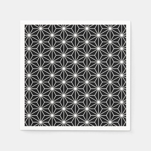 Serviette En Papier Motif Asanoha Noir et blanc (Devant)