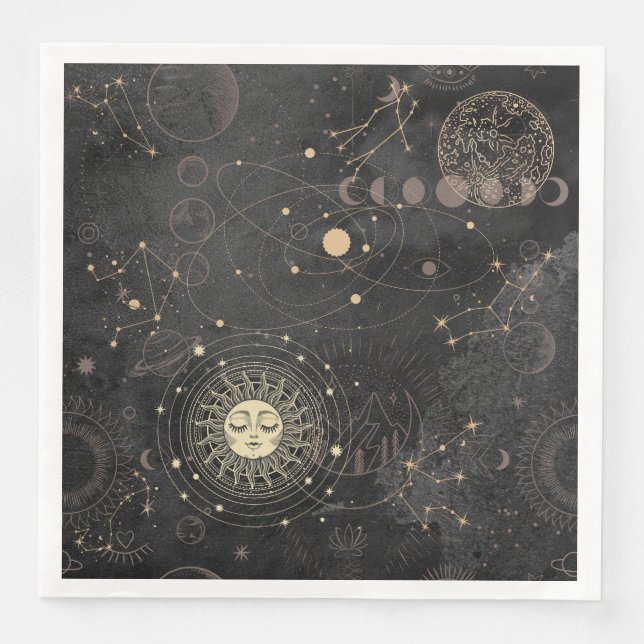 Serviette En Papier Motif Astrologique Black Gold (Devant)