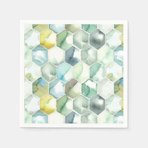Serviette En Papier Motif bleu et vert de Honycomb d'aquarelle