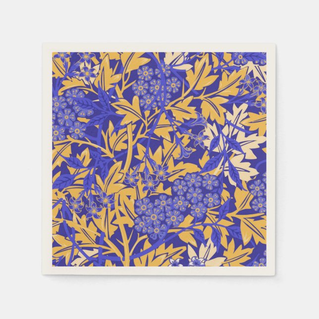 Serviette En Papier Motif bleu vif ornemental et jaune doré (Devant)