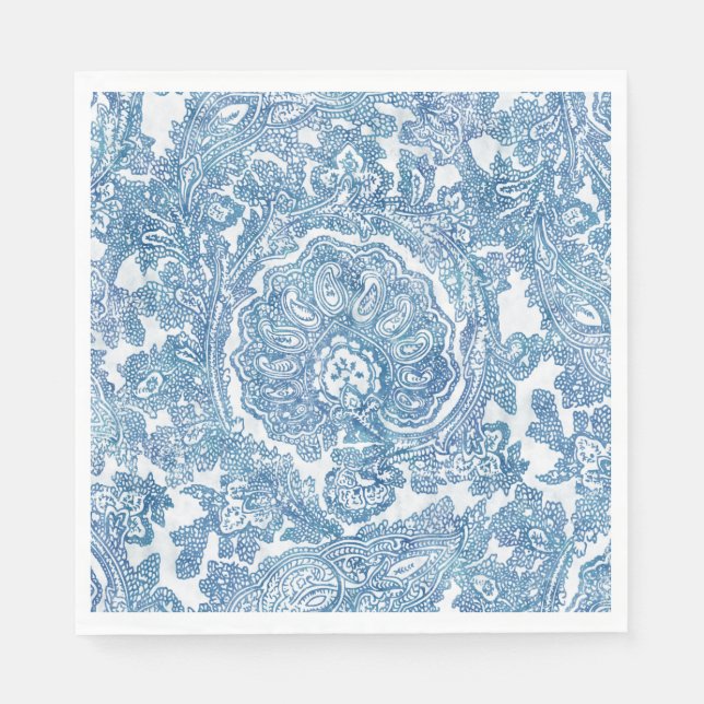 Serviette En Papier Motif Blue Boho Paisley (Devant)