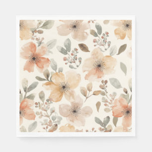 Serviette En Papier Motif botanique aquarelle florale beige pêche