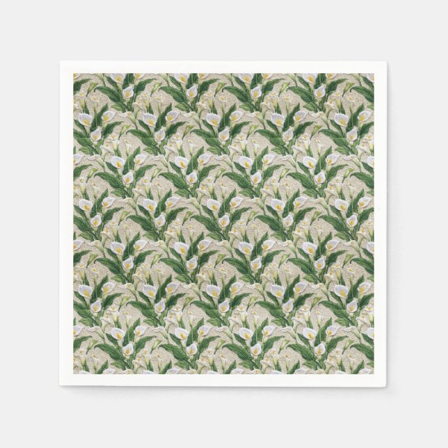 Serviette En Papier Motif botanique brodé de calla blanche (Devant)