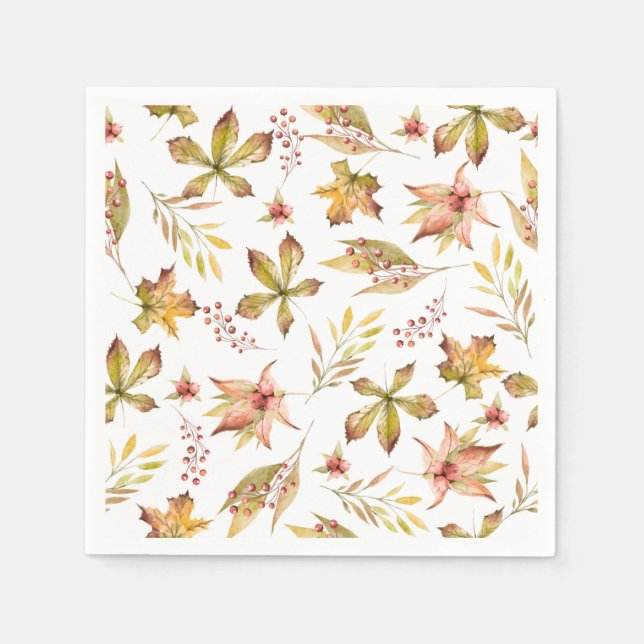 Serviette En Papier Motif botanique d'automne aquarelle Bohème pour fê (Devant)