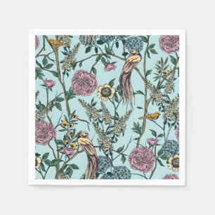 Serviette En Papier Motif botanique de couleur bleue de style vintage