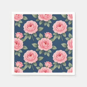 Serviette En Papier Motif botanique de roses roses luxuriantes