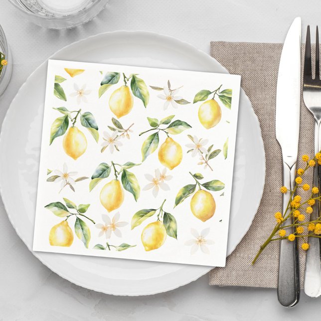 Serviette En Papier Motif Botanique Floral de Fruit Citron (In situ)