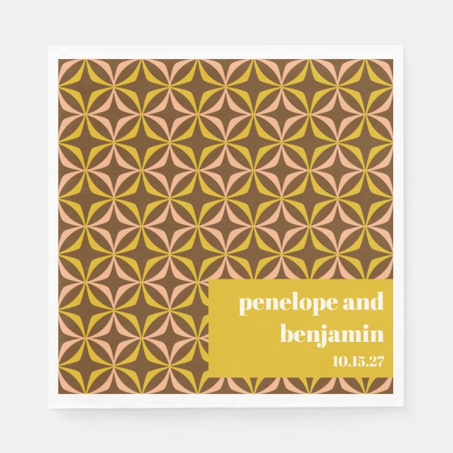 Serviette En Papier Motif Brown Jaune moderne Retro Mariage personnali (Devant)