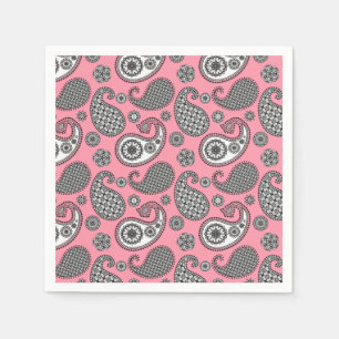 Serviette En Papier Motif cachemire, nuances de gris sur rose