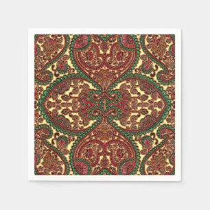 Serviette En Papier Motif cachemire victorien élégant rouge vert or