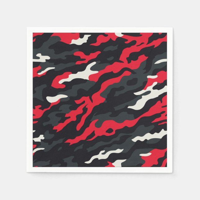Serviette En Papier Motif camouflage rouge noir gris blanc (Devant)