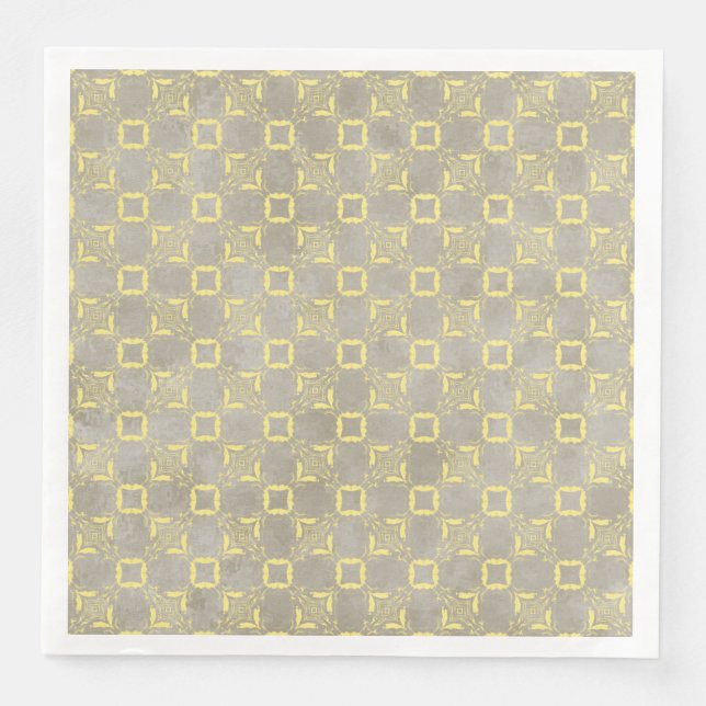 Serviette En Papier Motif Carré Abstrait jaune et gris (Devant)