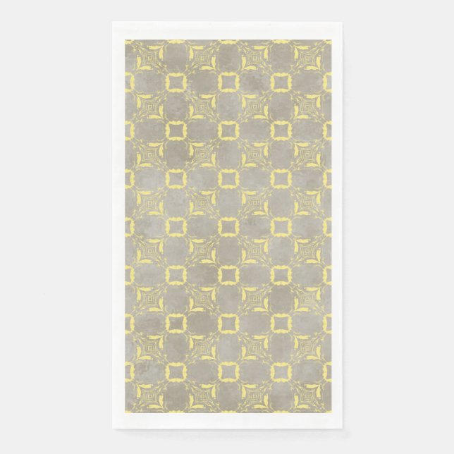Serviette En Papier Motif Carré Abstrait jaune et gris (Devant)