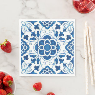 Serviette En Papier Motif carrelage vintage portugais bleu azulejos