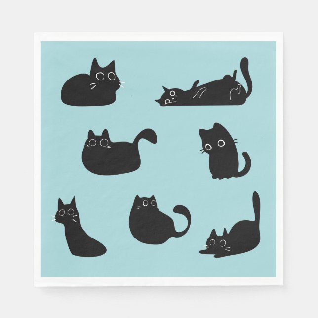 Serviette En Papier Motif Chats Noirs (Devant)