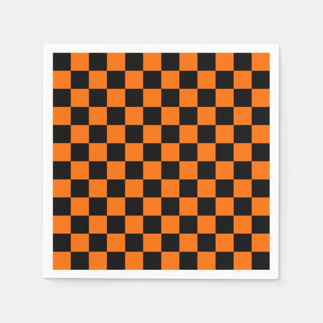 Serviette En Papier Motif chèque À damiers orange noir (Devant)