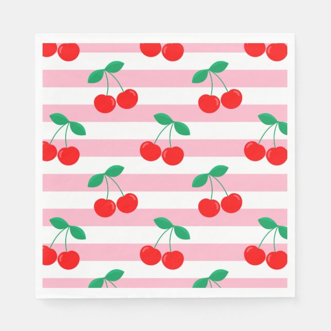 Serviette En Papier Motif Cherry Stripe - Retro Fruit Cadeau & Décor (Devant)