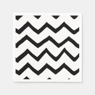 Serviette En Papier Motif chevron peint à la main en noir et blanc