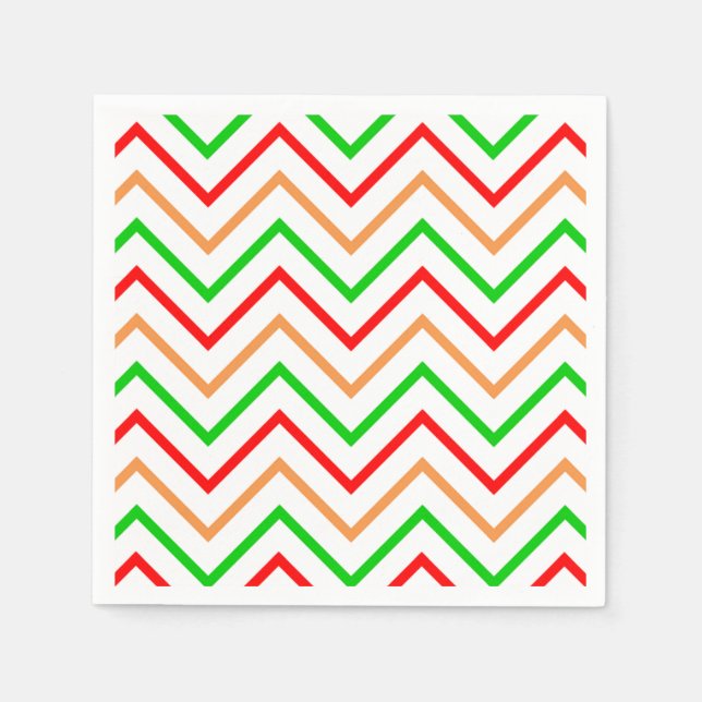 Serviette En Papier Motif Chevron Rouge, Orange et Vert (Devant)