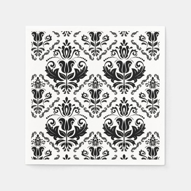Serviette En Papier Motif classique noir blanc Damas - élégant chic (Devant)