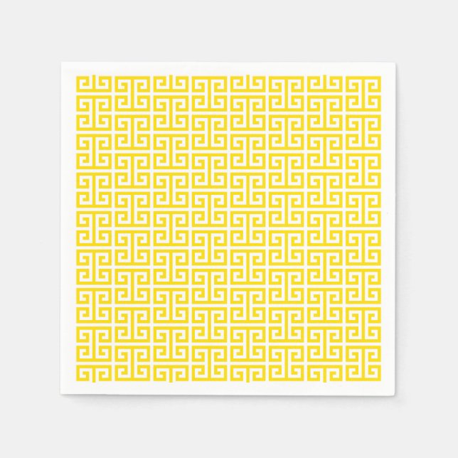 Serviette En Papier Motif clé grec jaune doré (Devant)