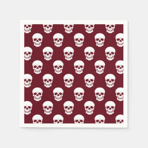 Serviette En Papier Motif crâne blanc sur Halloween bordeaux rouge