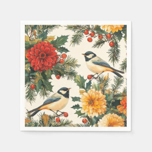 Serviette En Papier Motif Crème de Noël Dahlia Rouge Mésange