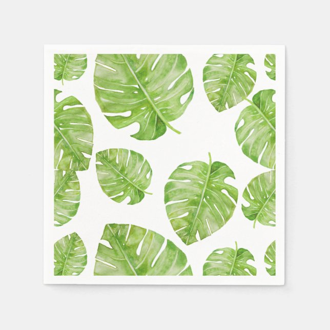 Serviette En Papier Motif Cute Chic Banana Leaf Vert Blanc (Devant)
