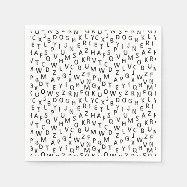 Serviette En Papier Motif d'alphabet noir et blanc minimal  (Devant)