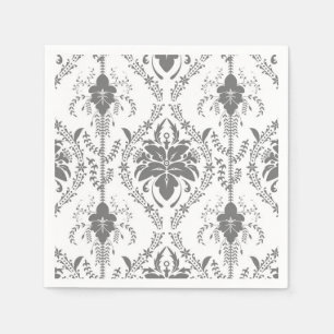 Serviette En Papier Motif Damask blanc et gris