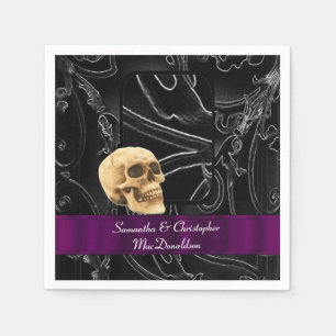 Serviette En Papier Motif damassé mariage du crâne gothique noir
