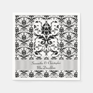 Serviette En Papier Motif damassé mariage noir et blanc