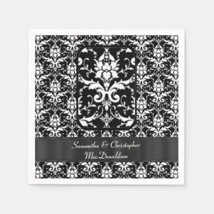 Serviette En Papier Motif damassé mariage noir et blanc