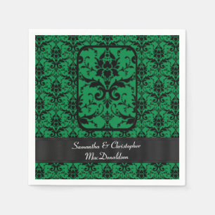 Serviette En Papier Motif damassé mariage noir et vert