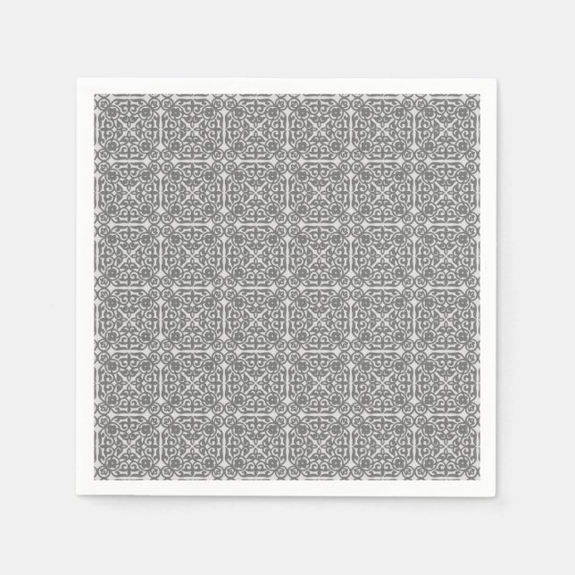 Serviette En Papier Motif damassé médiéval, gris argent (Devant)