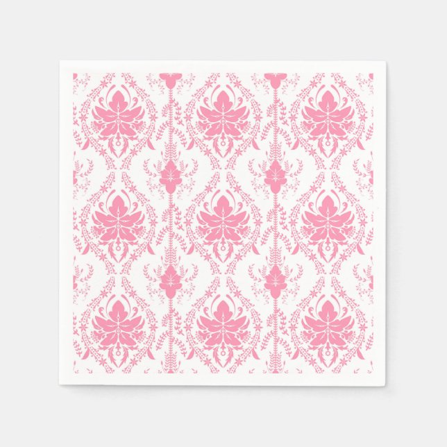 Serviette En Papier motif damassé rose blanc (Devant)