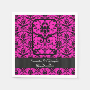 Serviette En Papier Motif damassé rose noir et fuchsia