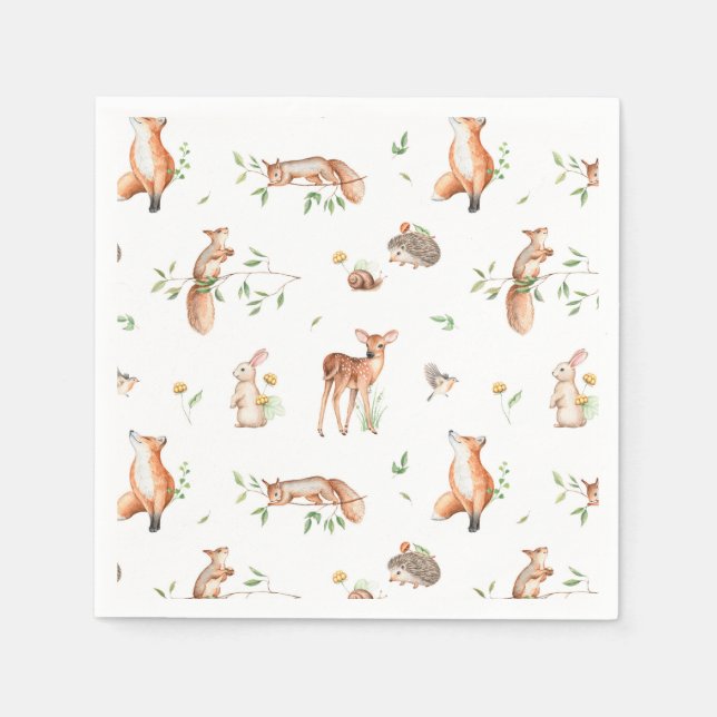 Serviette En Papier Motif d'amis animaux de bois mignon (Devant)