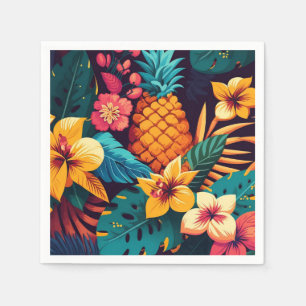 Serviette En Papier Motif d'ananas à fleurs tropicales hawaïennes