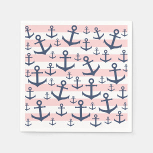 Serviette En Papier Motif d'ancrage bleu marine à rayures rose marine