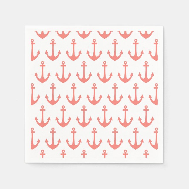 Serviette En Papier Motif d'Ancre marine rose corail (Devant)