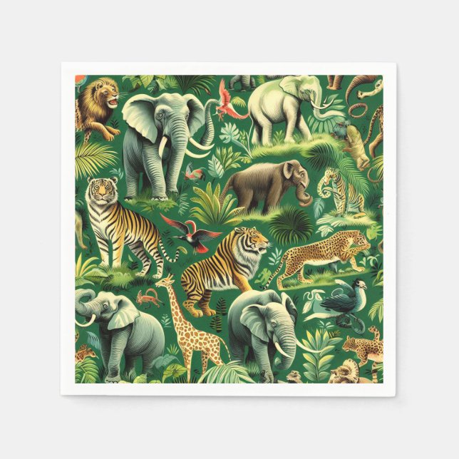 Serviette En Papier Motif d'animaux de la jungle vintage (Devant)